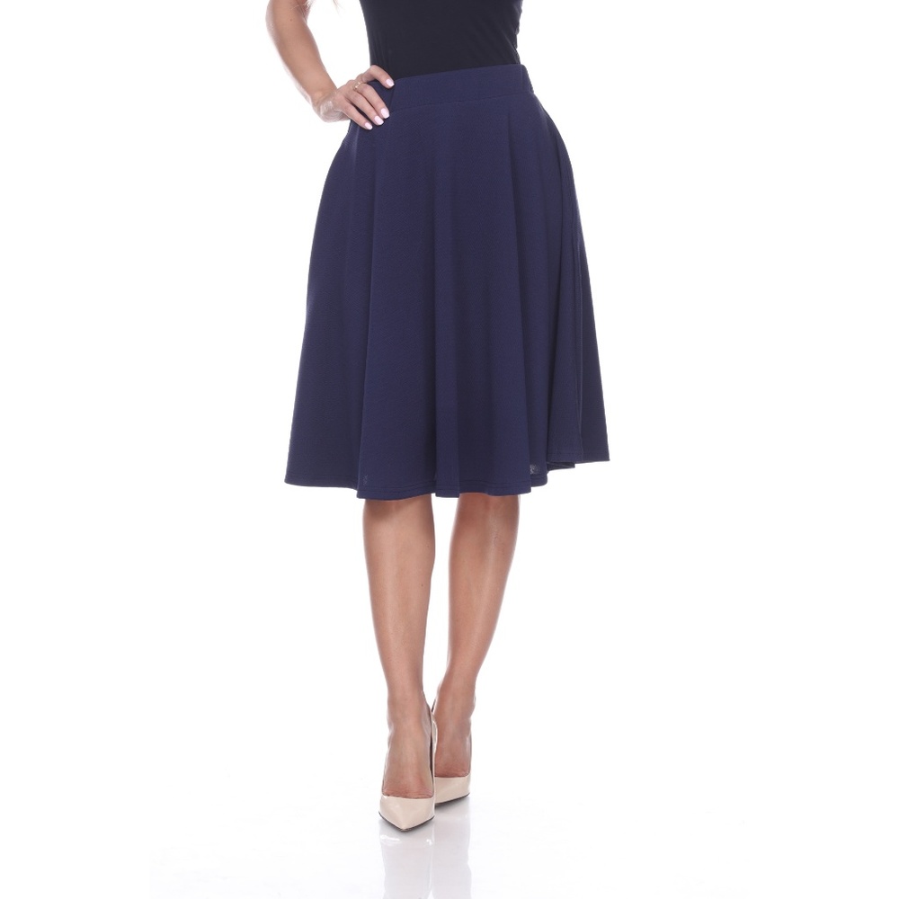 A-LINE Flare Knee Length Skirt in Navy with pockets
